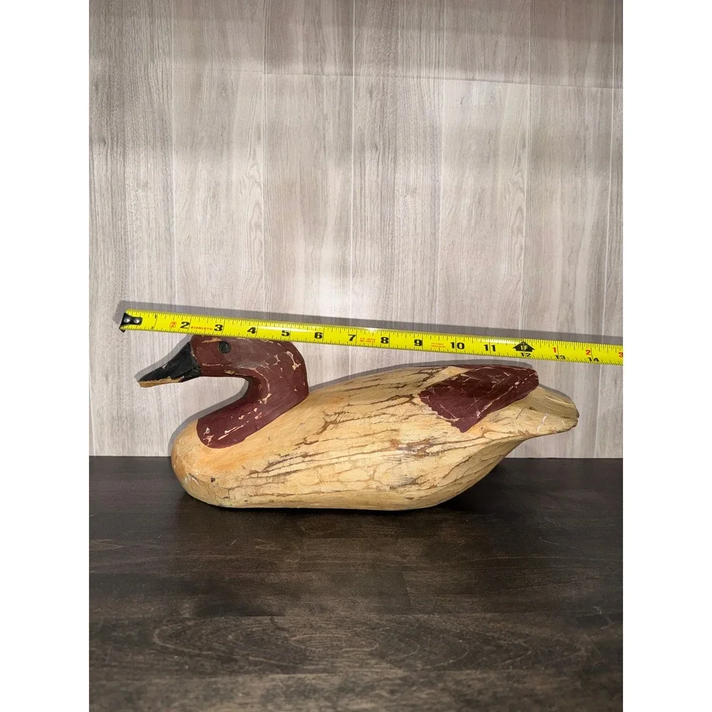 Vintage Hand Carved Wooden Duck‎ Decoy Rustic Folk Art Waterfowl Figurine Decor